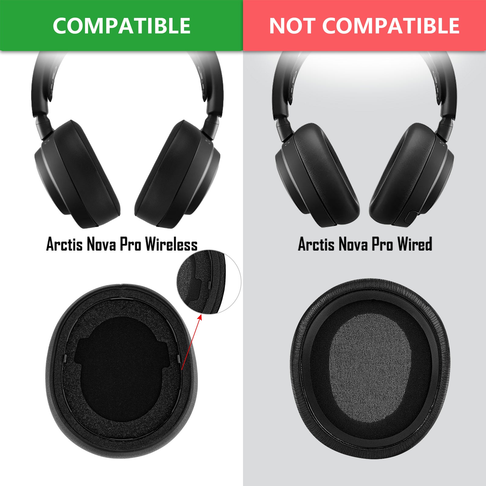 Geekria イヤーパッド Sport 互換性 パッド スティールシリーズ SteelSeries Arctis Nova Pro Wireless  ヘッドホンに対応 パッド イヤー / イヤーカップ ( 冷却ジェル /黒)