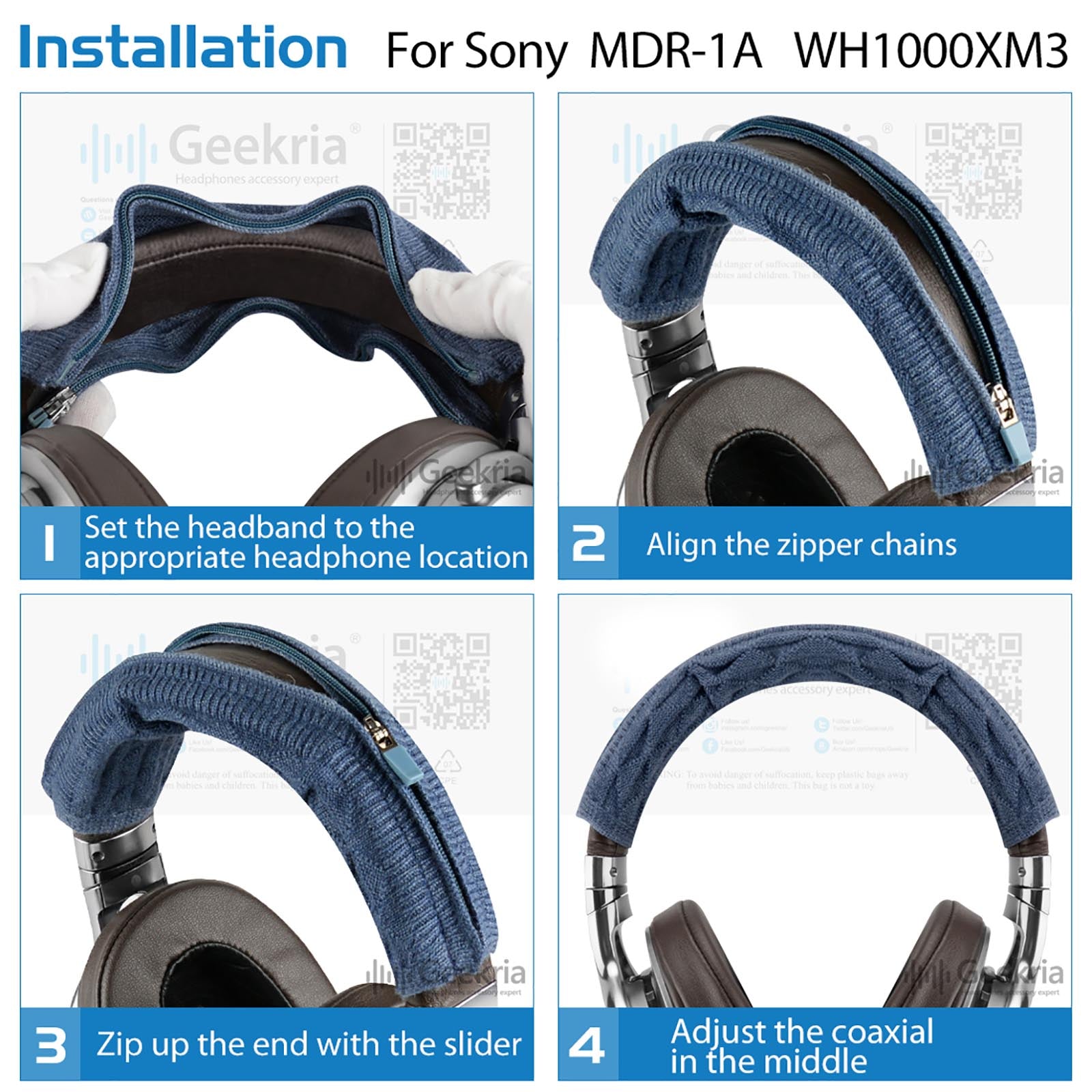 Geekria カバー 互換性 ヘッドバンドカバー ソニー Sony WH1000XM3, WH1000XM2, MDR1000X,  WHCH700N, XB950B1, XB950N1, XB950BT 対応 ニット製 ヘッドバンドクッション ヘッドバンドプロテクター (あいいろ,  22.5 x