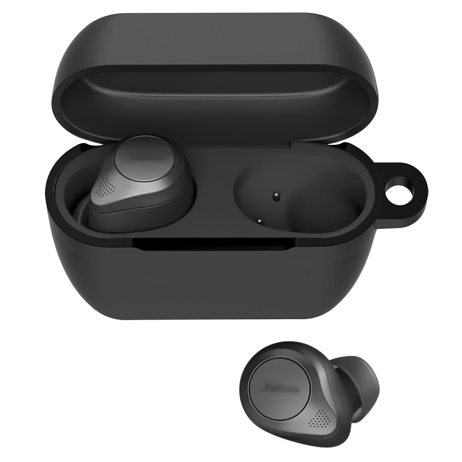 Geekria シリコン カバー 互換性 カバー Jabra Elite 85t 対応 True Wireless Earbuds  充電ケース充電ケースカバー 外装カバー キーホルダーフック付き、充電ポートアクセス可能 (Black)