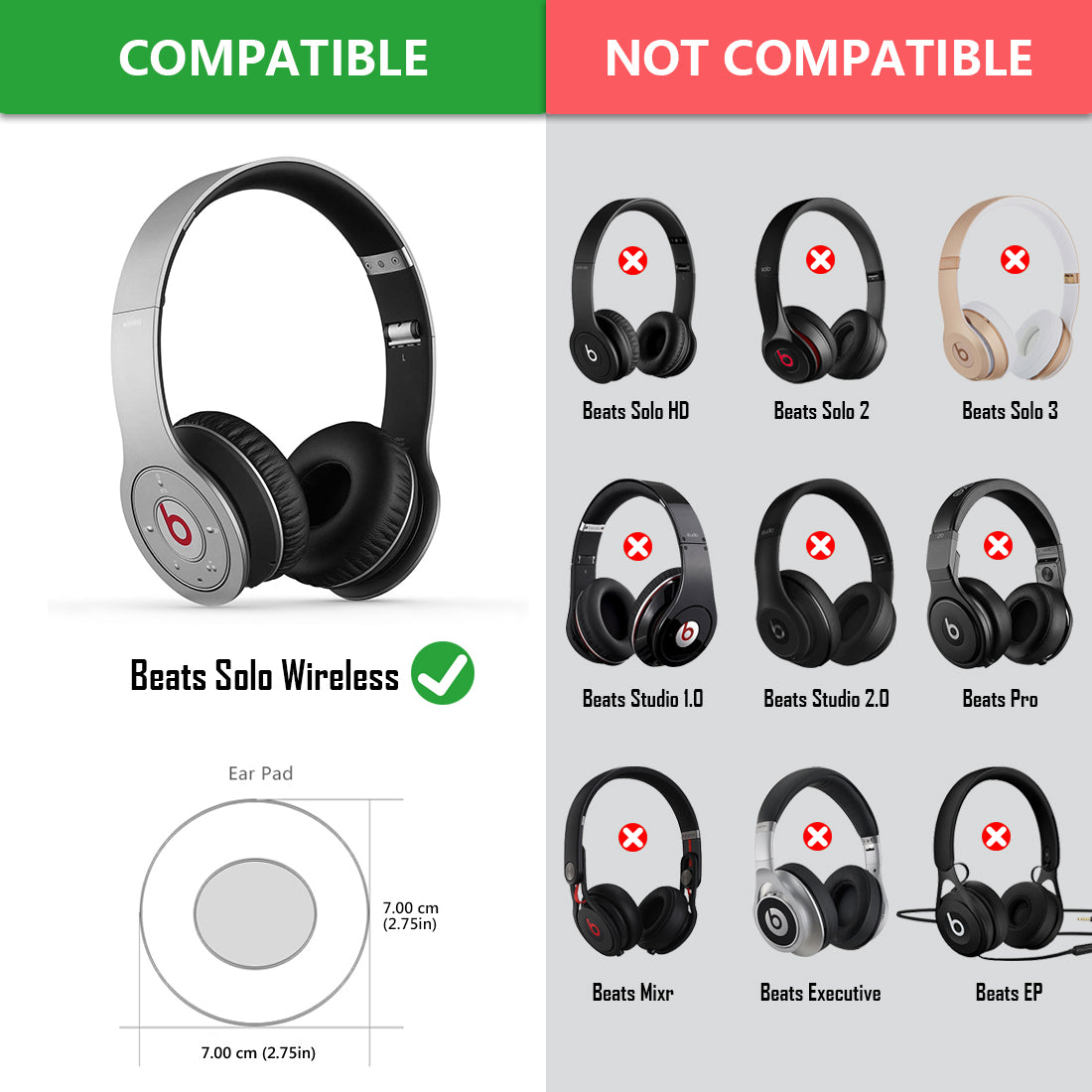 Beats Solo2 Solo3 ソロ ビーツ イヤパッド パープル - ヘッドホン