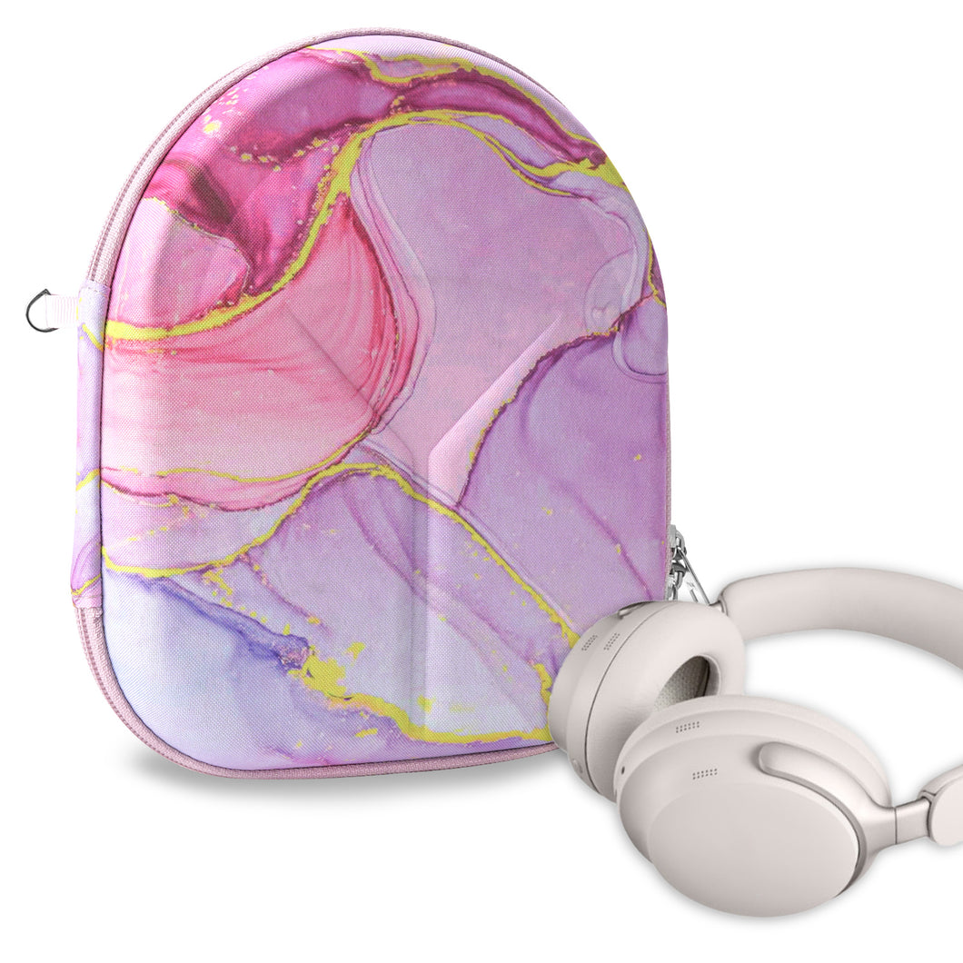 Geekria ケース NOVA ヘッドホンケース 互換性 ハードケース 旅行用 ハードシェルケース ボーズ Bose QuietComfortUltra, QC 45, QC 35 II, QC 35, QC 25, QC 2, QC 15, QC SE, 700NC, SoundTrue On-Ear, SoundTrue around ear II, SoundLink Around Ear に対応 収納ポーチ付き (ピンクの大理石)