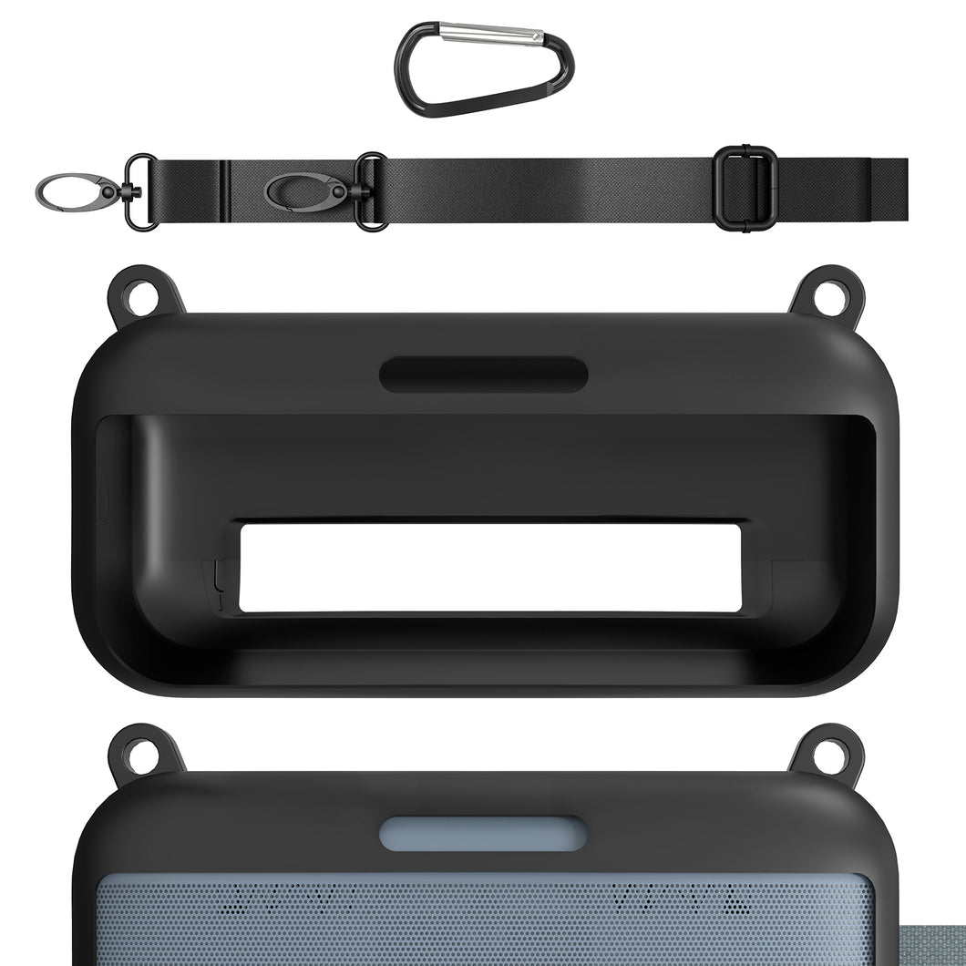 Geekria シリコーン スピーカーケース カバー 互換性カバー Bose SoundLink Flex に 対応  保護用の防水ソフトスキン、Bluetoothスピーカーケース、キーホルダーフック付き、ショルダーストラップ付き (Half Surround  Black)